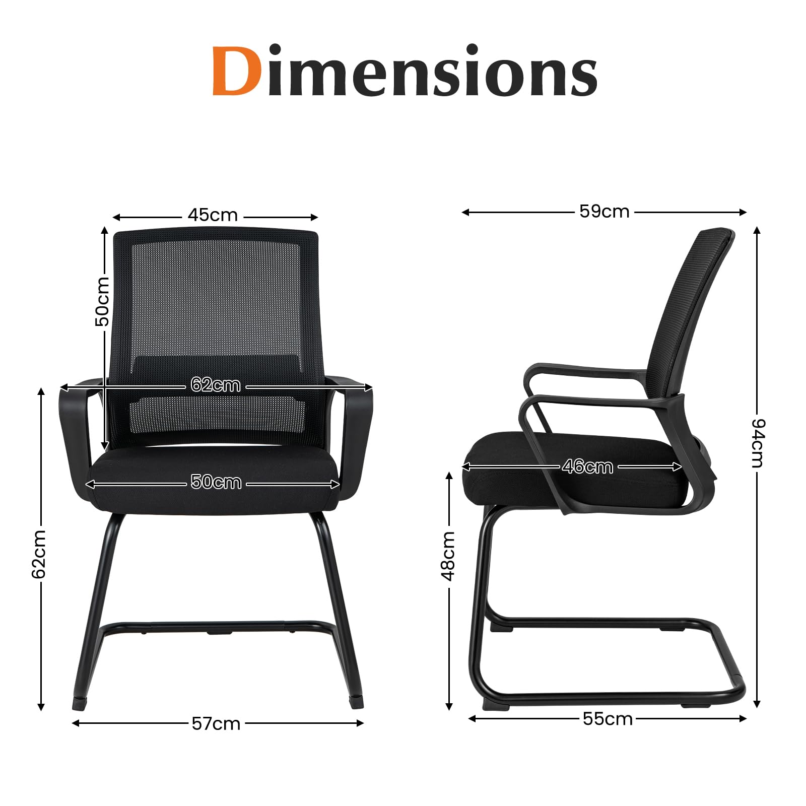 HOMASIS Sedia da Riunione con Braccioli e Supporto Lombare, Sedia da Ufficio Ergonomico con Base Resistente per Sala Conferenze, Studio, 62 x 59 x 94 cm, Nero (2)