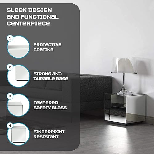 Miniatura 5 de SONOROUS Mesa Auxiliar Premium de Vidrio Templado - Mesita de Noche de Lujo y Mesita de Cama para Dormitorio o Sala de Estar - Mesa de Extremo de