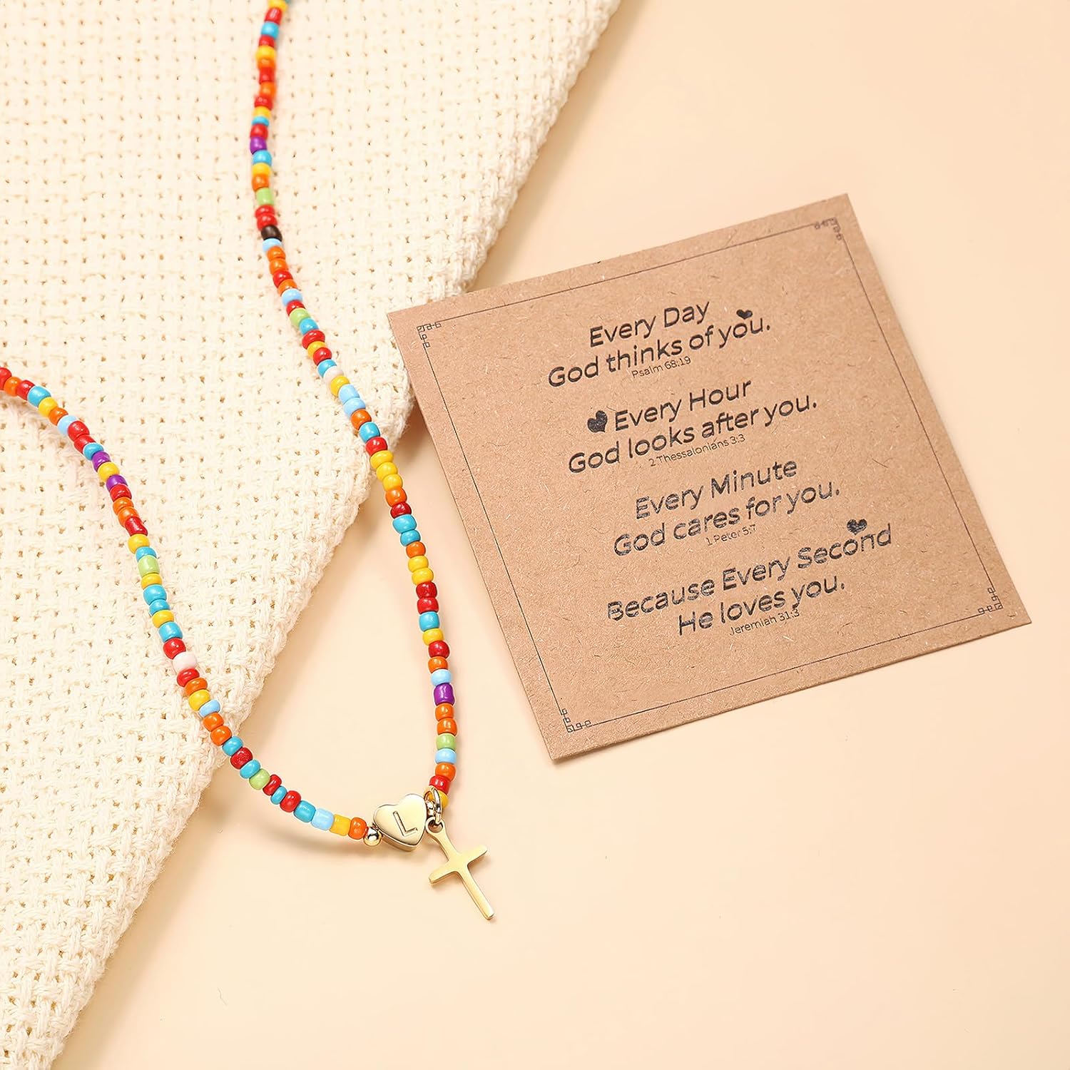 Initial Cross Necklace for Girls Women Kids - Teen Girls Gifts Trendy Stuff Colorful Beaded Letter Cross Choker Necklace for Her Mom Wife Jewelry - Image 3