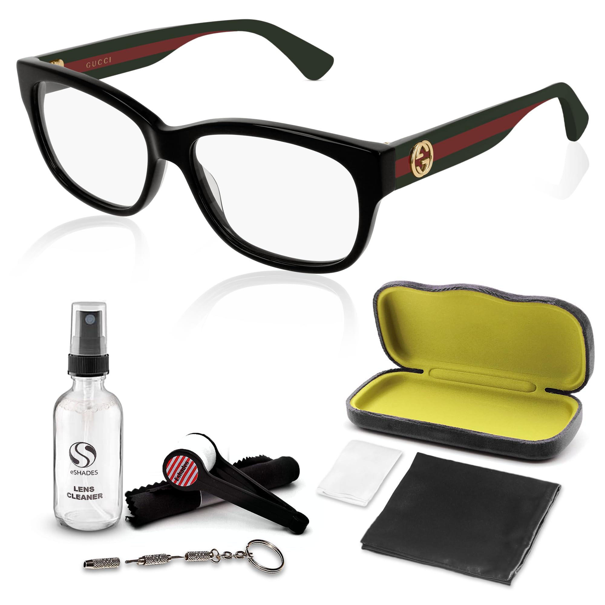 Gucci GG0278O Designer Fashion Eyeglasses Stylish Wide Rectangular Frame Eyewear with Luxury eSHADES Kit - Embrace Sophistication and Elegance