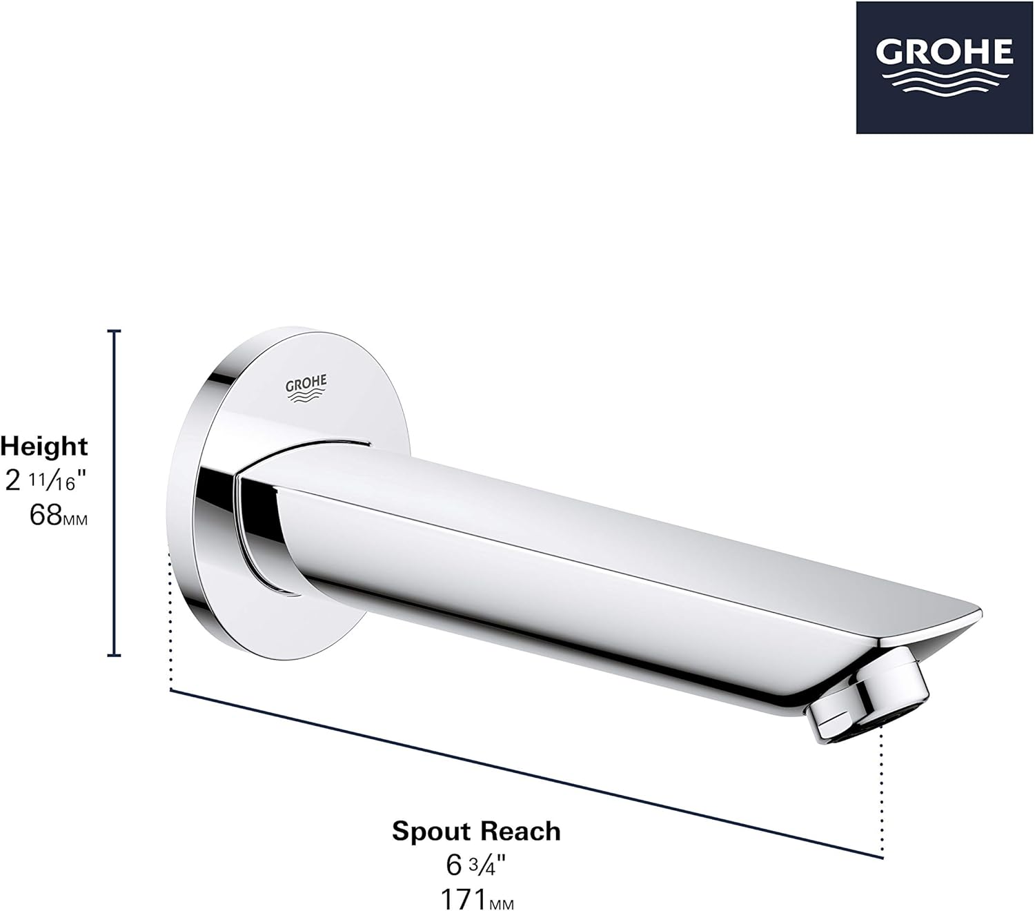 GROHE 13286001 Bauloop Tub Spout, Starlight Chrome