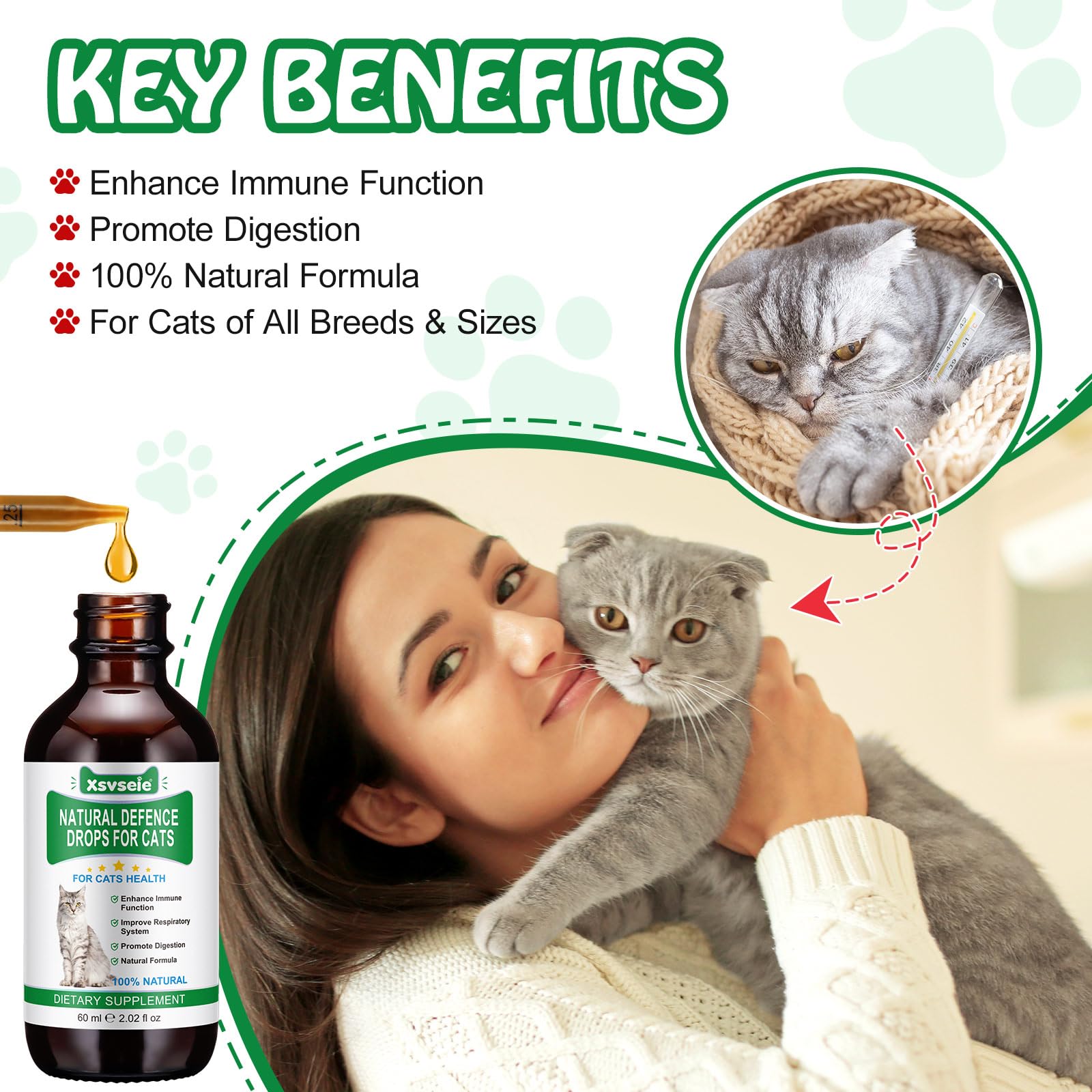 Antibióticos para Gatos, 2PCS Antibióticos Naturales para Gatos, Antibiotics for Cats, Suplementos para Gatos,apoya inmunológico y Gatos Alivio de Alergias,Suministros de Salud Gatos