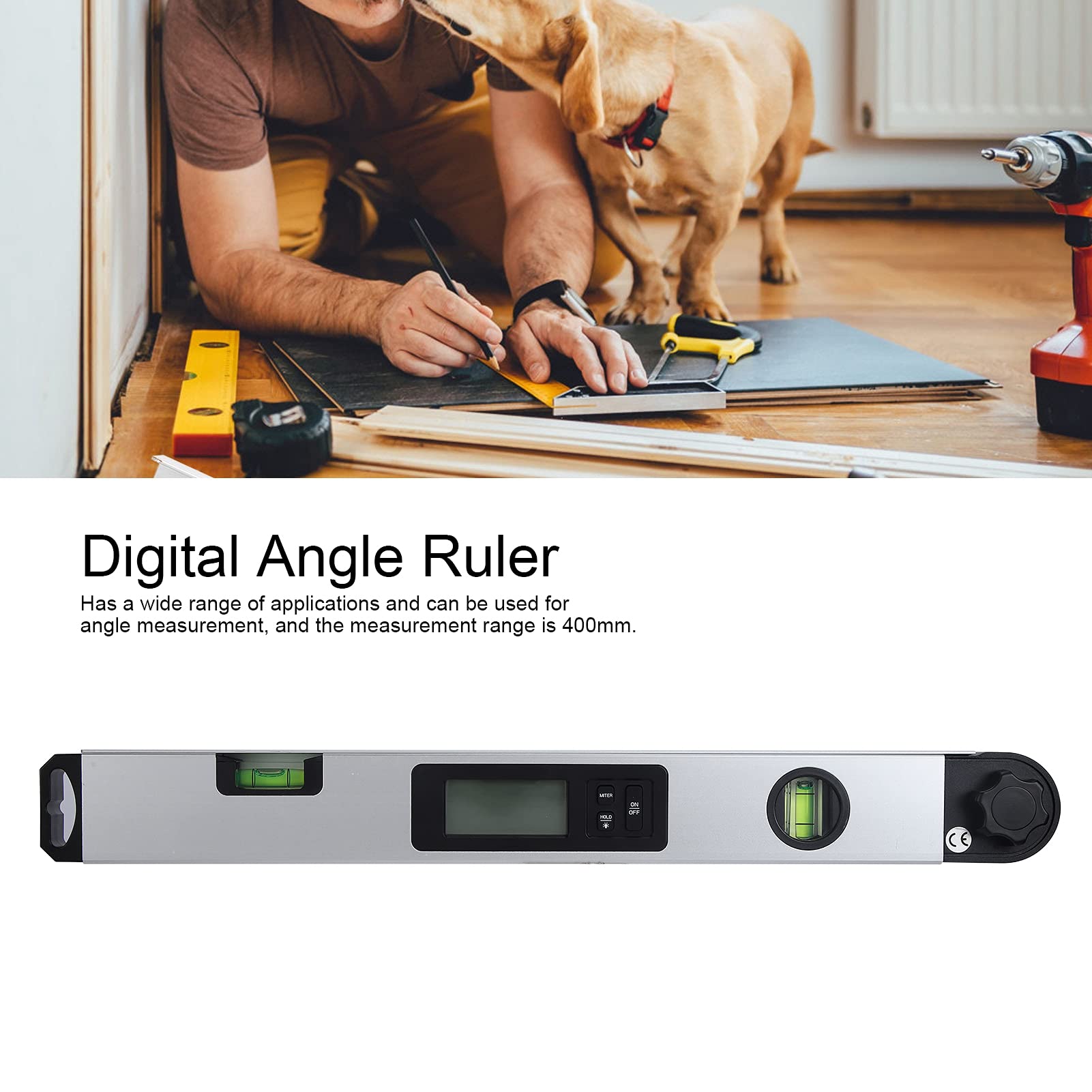 Righello angolare digitale e goniometro elettronico con campo di misurazione di 400 mm, design pieghevole in lega di alluminio, display LCD retroilluminato, grado di protezione