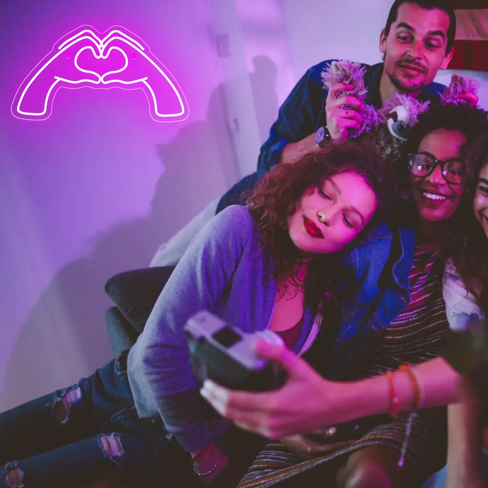 Neonschild mit Herz-Händen, rosa Raumdekoration, Licht mit Dimmer und USB, LED-Wandkunst für Musikliebhaber, Schlafzimmer, Spielzimmer, Bar, Party, Hochzeit, Geburtstag,