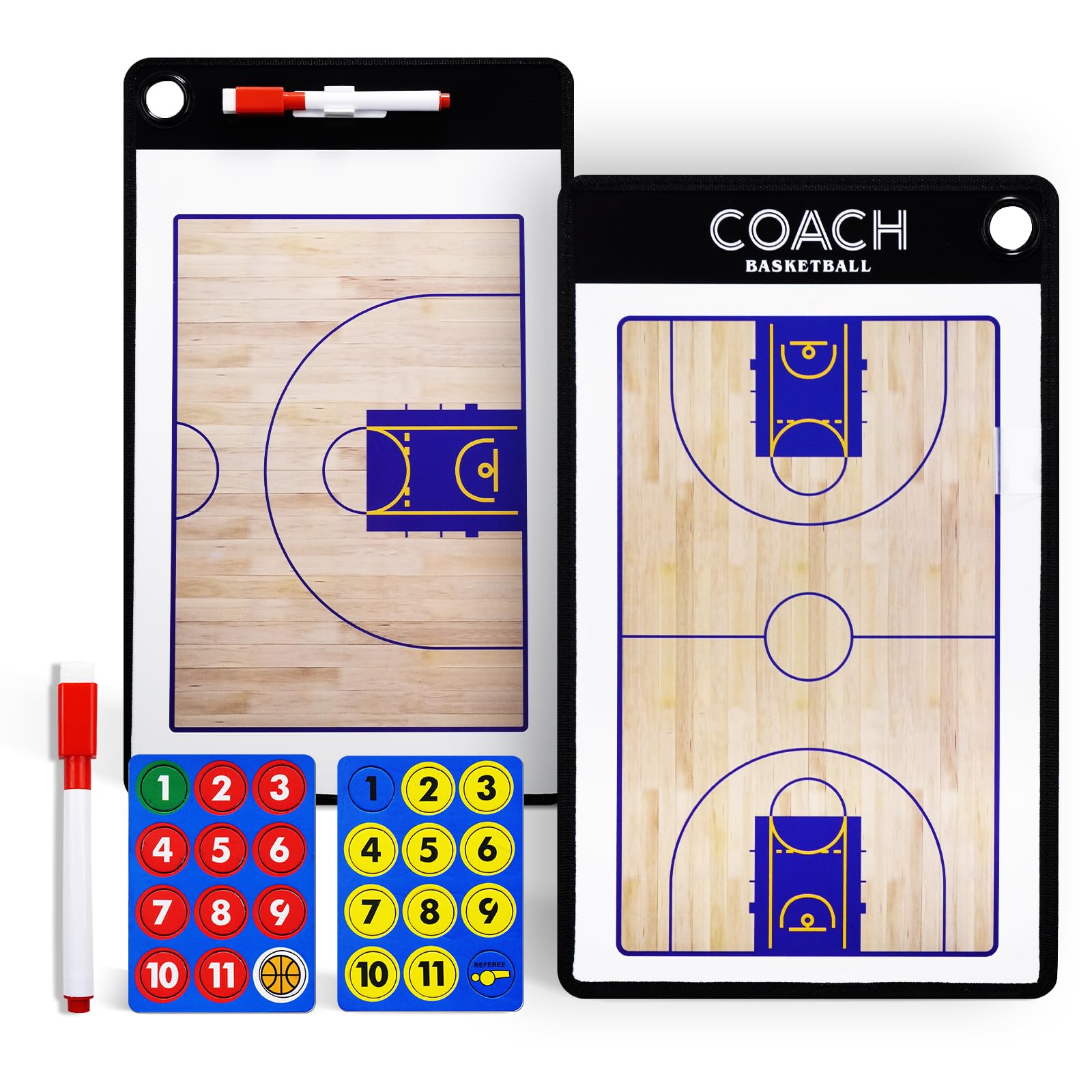 Joyeee Tableau Tactique de Basketball Entraîneur Board Double Face Professionnel Panneau Kit Basketball Coaching Équipement Accessoires pour Coach Entraînement Compétition Jeux Sportifs