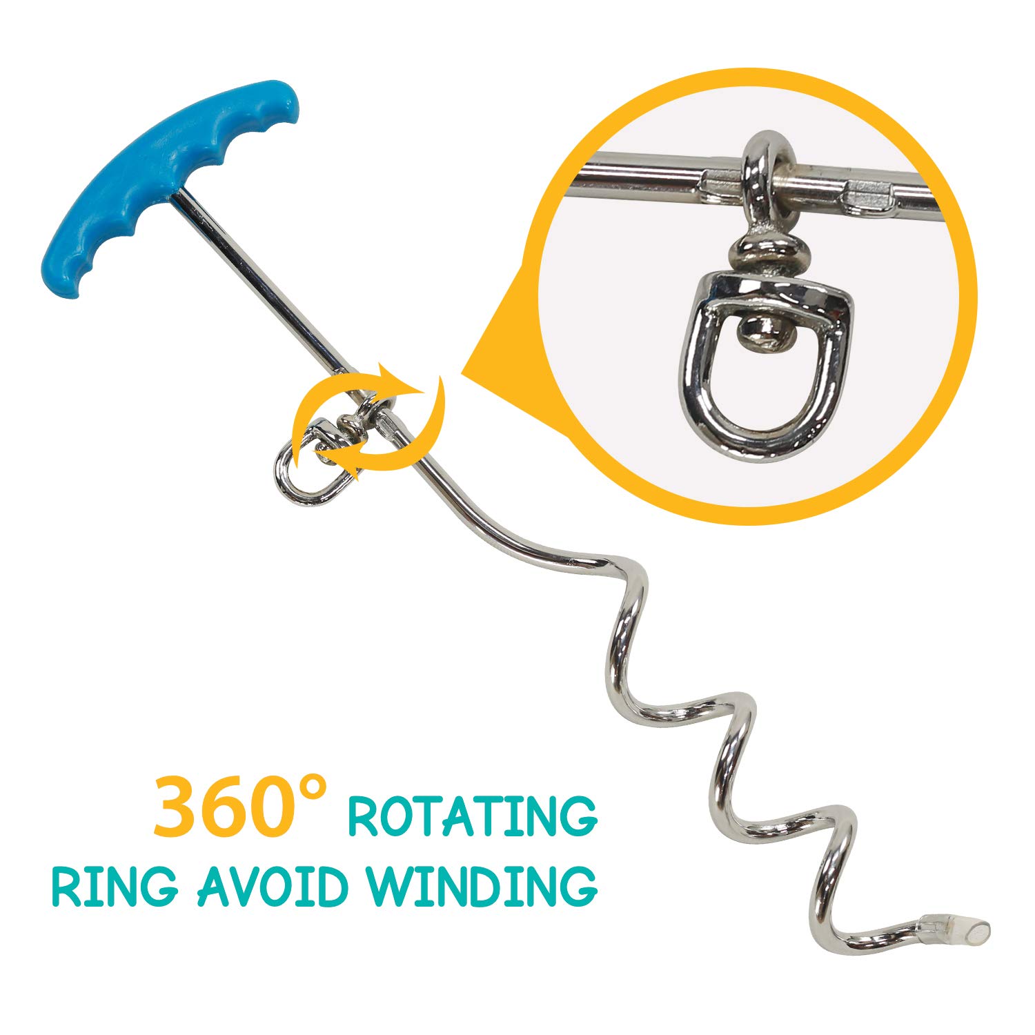 Petphabt Piquet pour chien et câble d'attache robuste avec piquet en spirale de 40,6 cm pour chiot et animal domestique Bleu sarcelle 10 m
