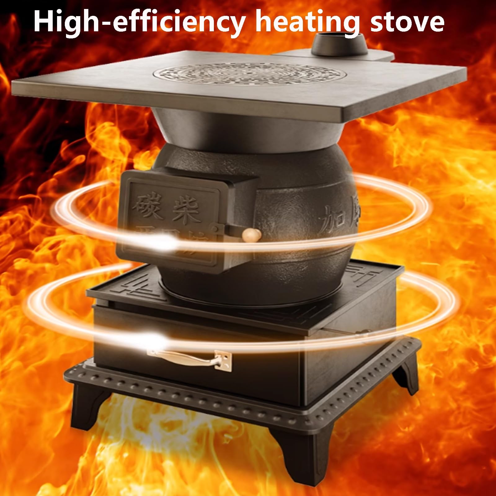 Estufa de leña para interiores con múltiples combustibles, hierro fundido con forro de horno grueso para calefacción y cocina del hogar, chimenea opcional