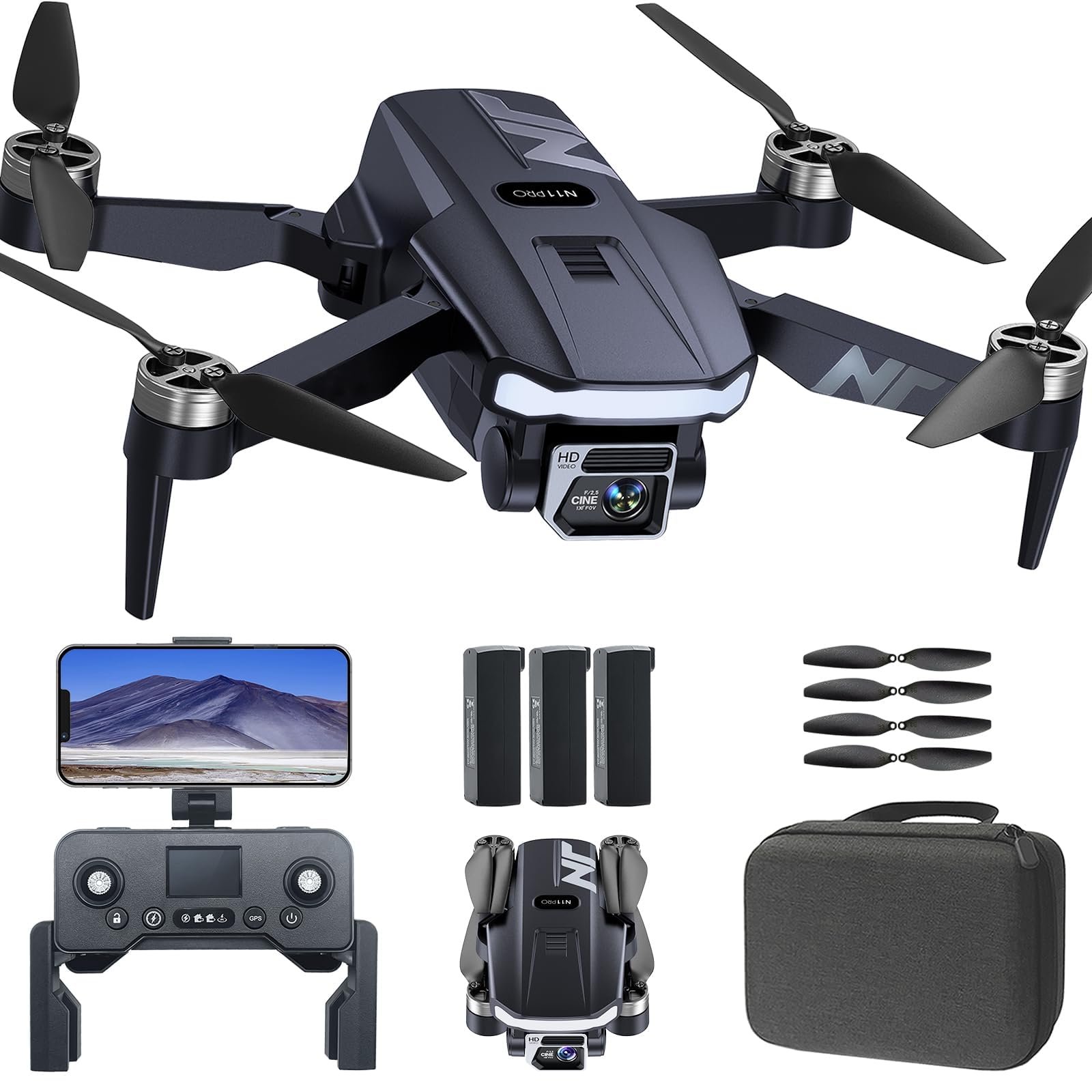 N11 Pro 4K UHD Camera Drone for Adults GPS Assisted RC Quadcopter Offering 90 Min Long Flight Time, Auto Return Function, Follow Me Technology, Brushless Motor Stability, Extended Control Range, and 5G Transmission for New Flyers‌