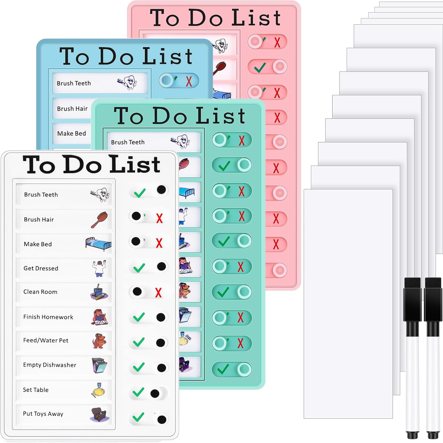 Tableau de Liste de Contrôle Réutilisable 4pces pour Planification d'Apprentissage Voyage Domicile