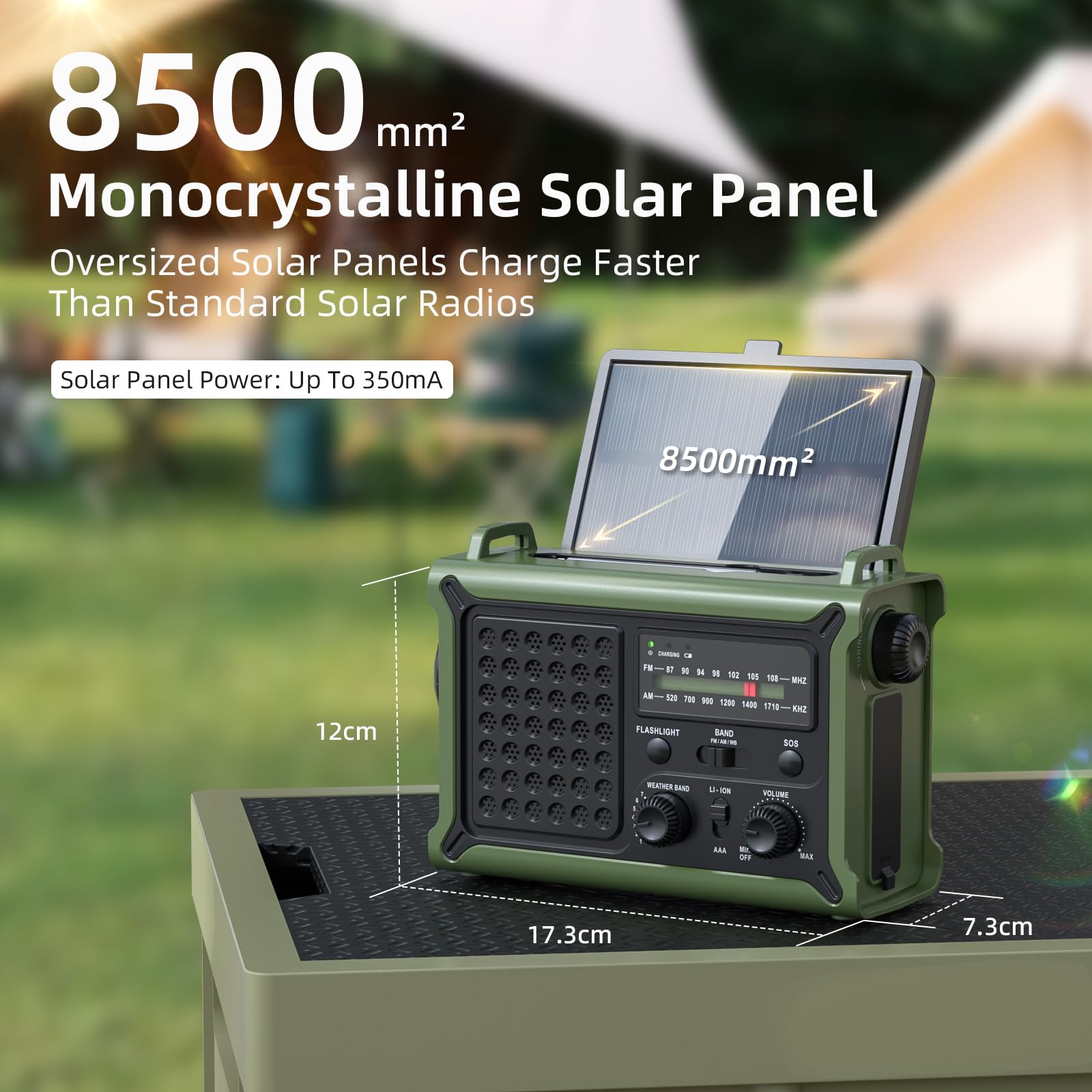 Solar Radio, Radio à Manivelle AM/FM avec 12000mAh Power Bank pour Le Chargement d’Urgence du Téléphone Intelligent, 5 Méthodes de Chargement, Prise Casque, SOS Alarme pour Le Camping, Urgence