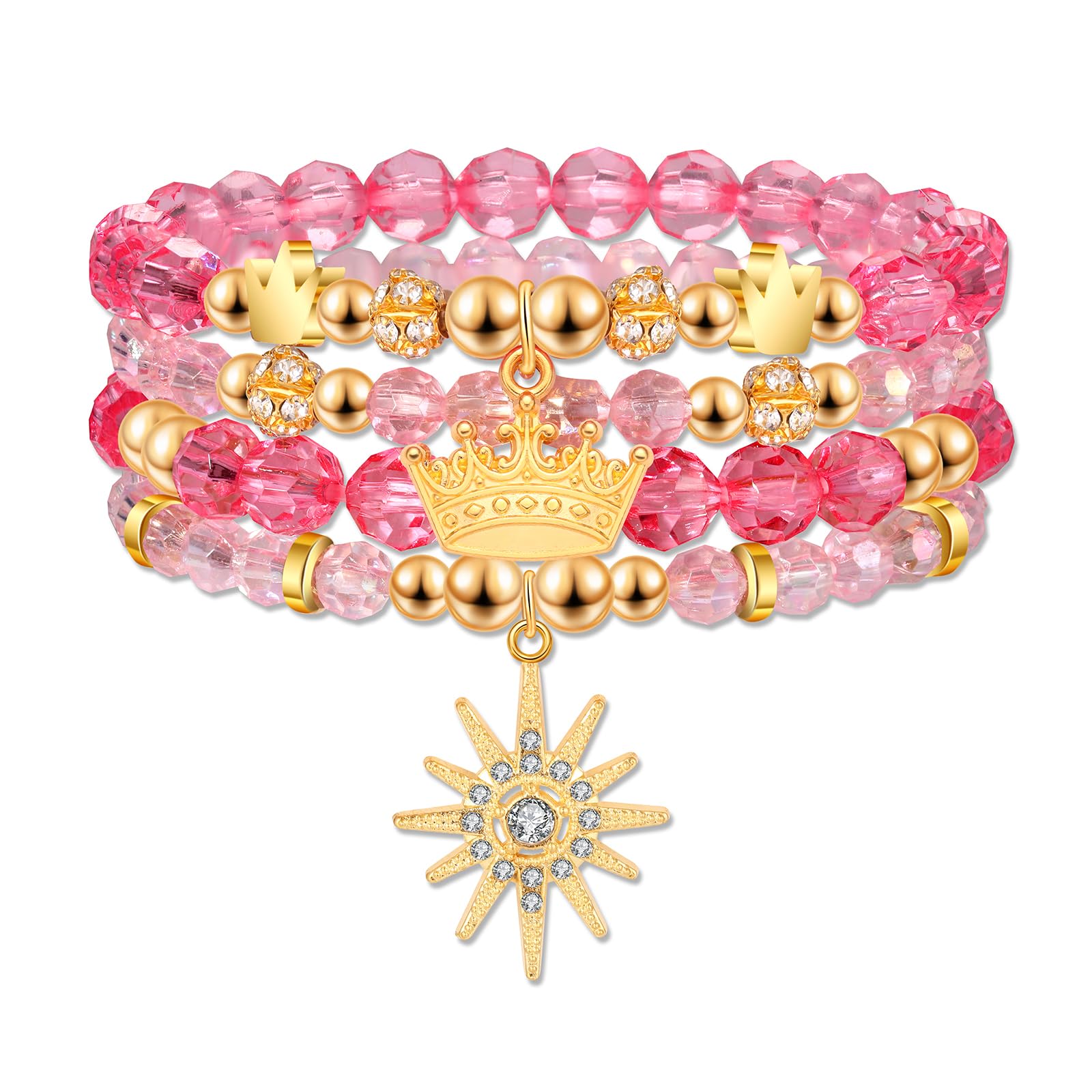 NLCAC Pink Green Witch Princess Friendship Matching Bracelets Pink Northern Star Crown Bracelets for Glinda Fans Witch Merch Jewelry BFF Couples Accessories Gifts