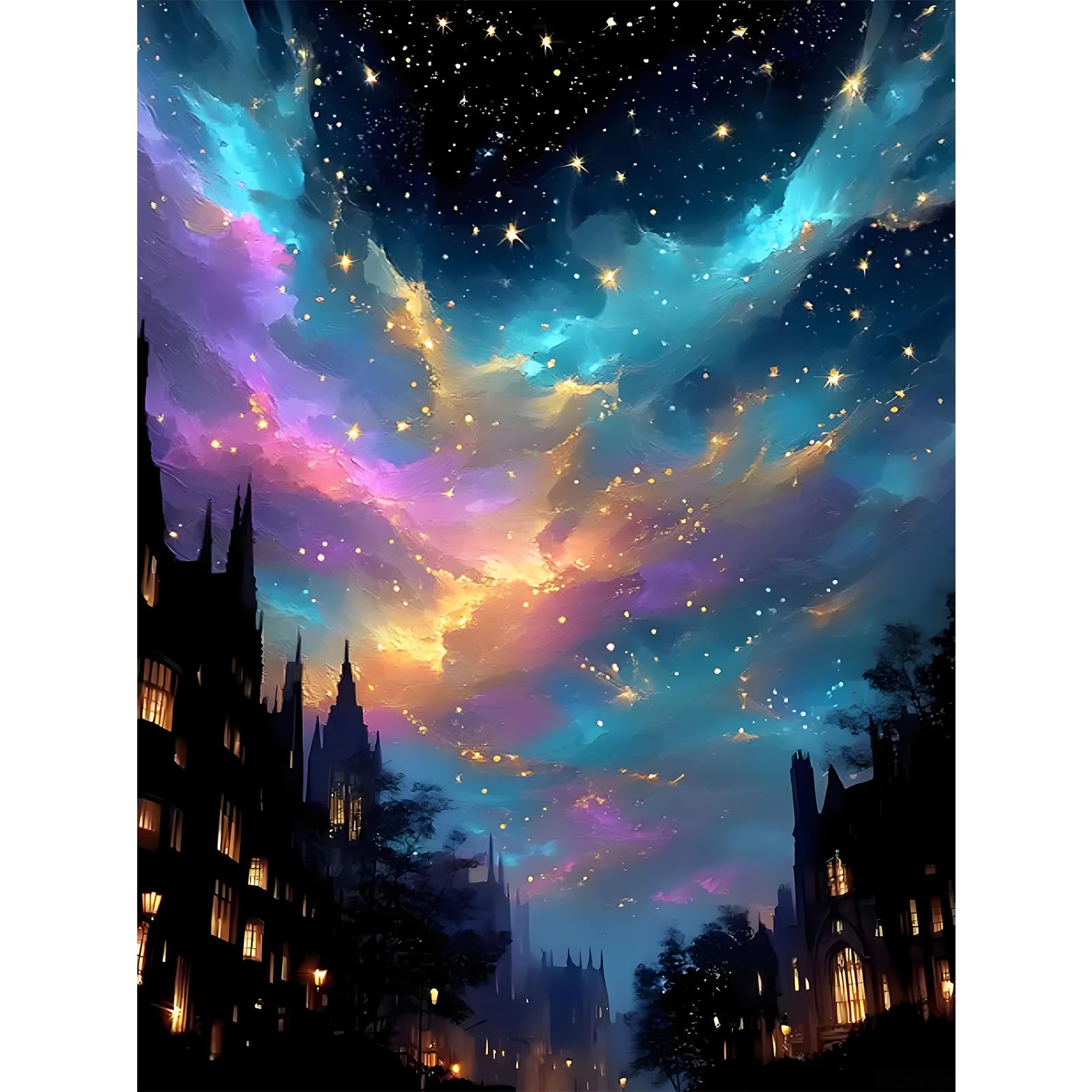Diamond Painting Kits for Adults, 5D Galaxy Diamond Art Full Round Drill, Fantasy Nebula Night Sky Crystal Painting Kit, Celestial Cosmic Landscape DIY Gem Art for Home Decor Gift 12 x 16 Inch