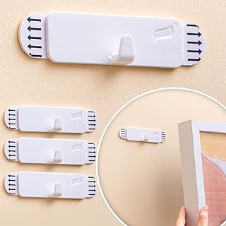 TAILI Picture Hangers 4 Pack, Adhesive Hanging Hooks Without Nails, No Damage Sawtooth Hangers, Art Hanger for Bathroom Kitchen Home Door Closet, Inclue 2 Extra Strips