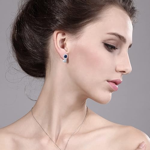 Miniatura 3 de Gem Stone King 925 Sterling Silver Round 5MM Gemstone Birthstone and and White Created Sapphire Earrings For Women