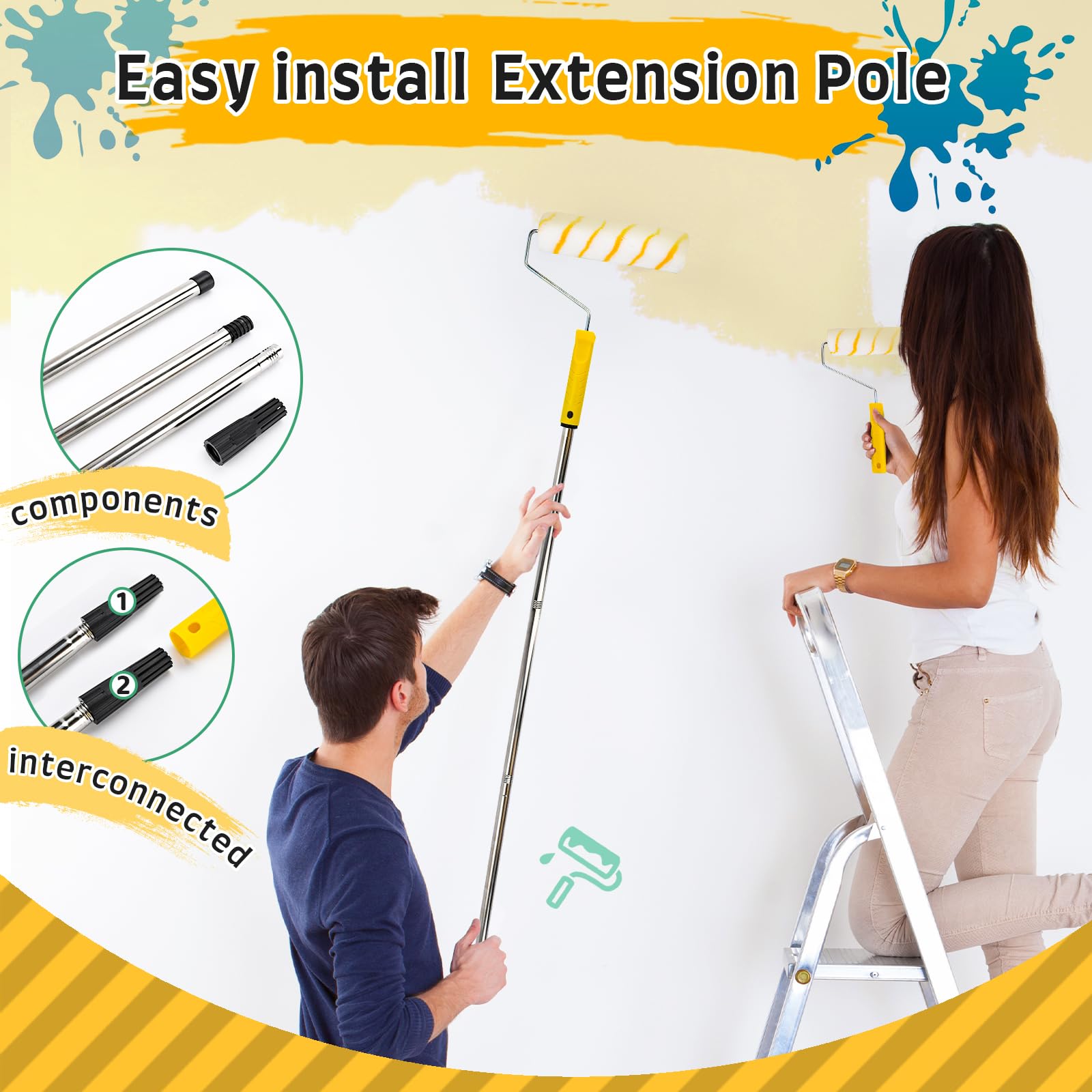 Kit Peinture 23 Pièces, Rouleau 4/9 Inch Rallonge, Bac à Peinture | Grattoir, Pinceau et Garnitures Inclus — pour Murs, Plafond et Portes, Équipement Complet pour Travaux