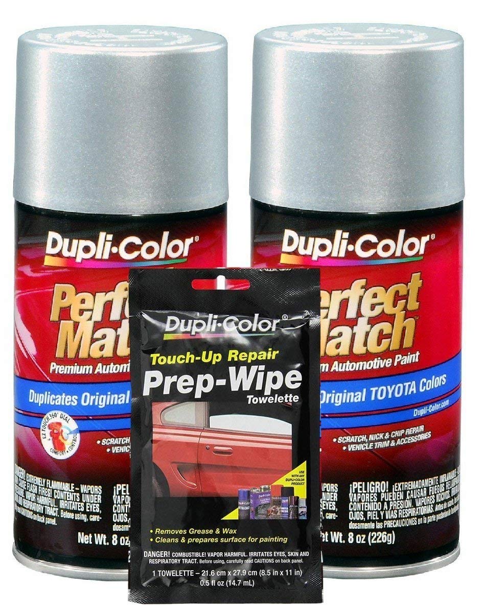 Dupli-Color Silver Streak Mica (Metallic) Exact-Match Automotive Paint For Toyota Vehicles - 8 oz, Bundles Prep Wipe (3 Items)