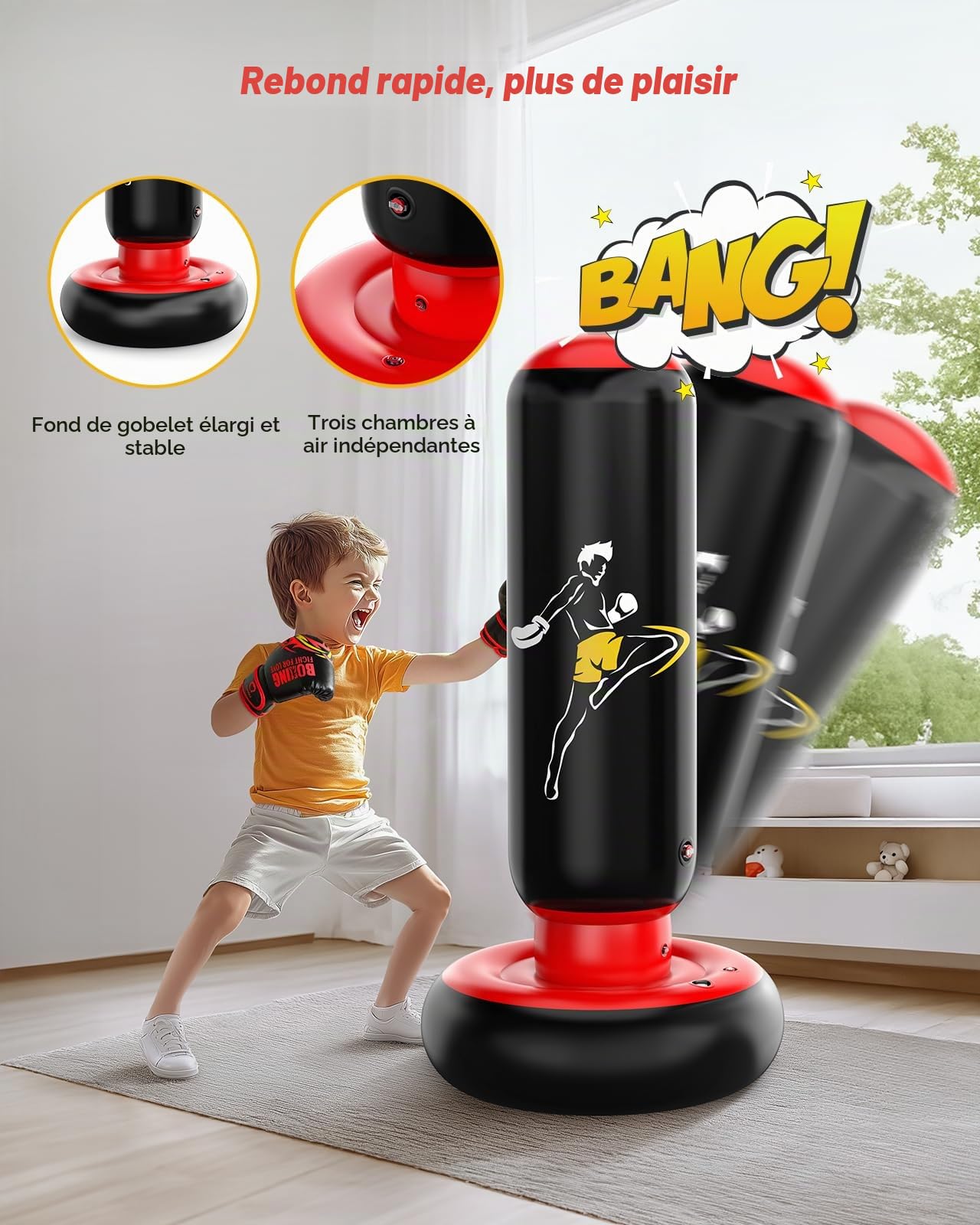 QPAU Sac De Frappe pour Enfants avec Gants De Boxe, 168cm Pouces Sac De Boxe Gonflable pour Enfants, Cadeaux pour GarçOns Et Filles De 6 à 12 Ans, pour Pratiquer Karaté