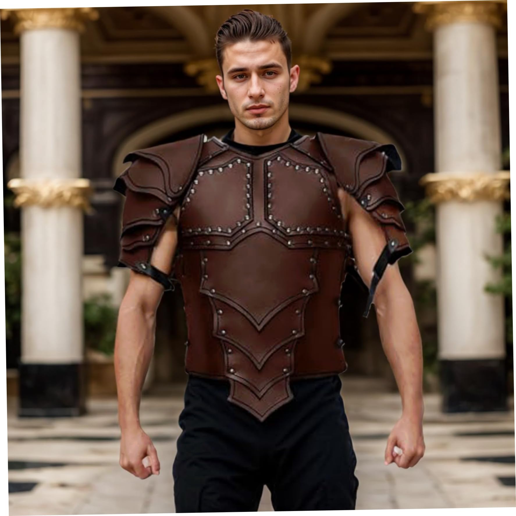 Armure de Coffre en Faux Cuir Médiéval, Armure de Gilet Réglable, Rétro Mercenaire Archer Chevalier, Accessoires pour Activités de Fête à Thème