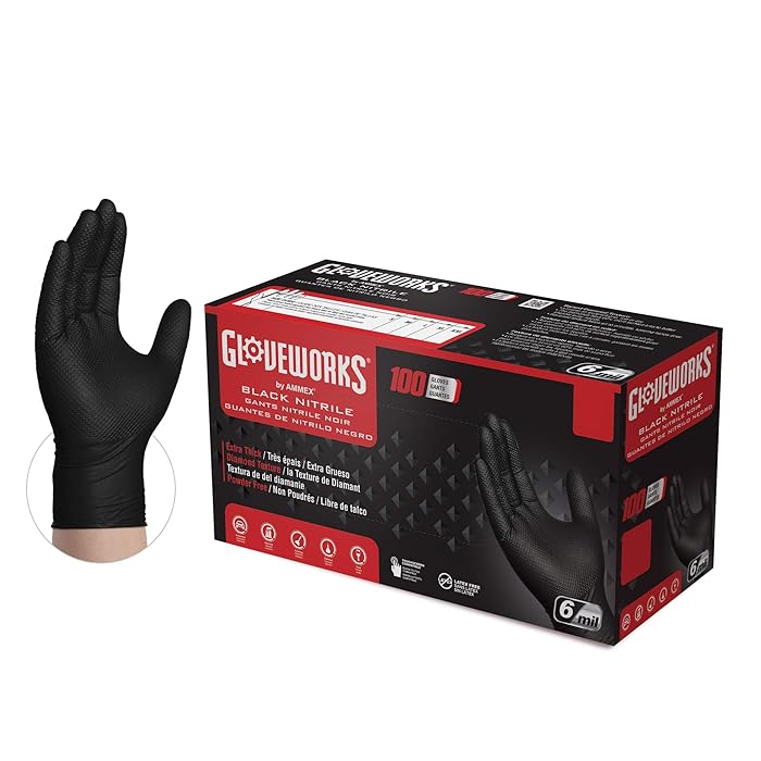Buy GLOVEWORKS HD Industrial Black Nitrile Gloves with Raised Diamond