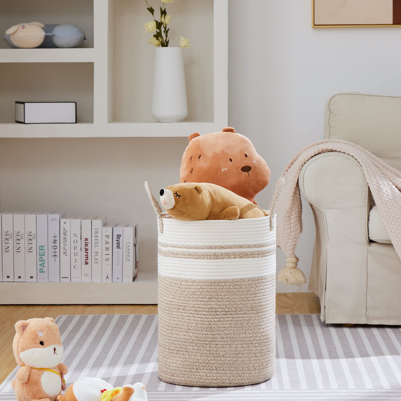 VIPOSCO Large Laundry Hamper, Tall Woven Rope Storage Basket for Blanket Toys, Dirty Clothes in Living Room, Bathroom - Image 2