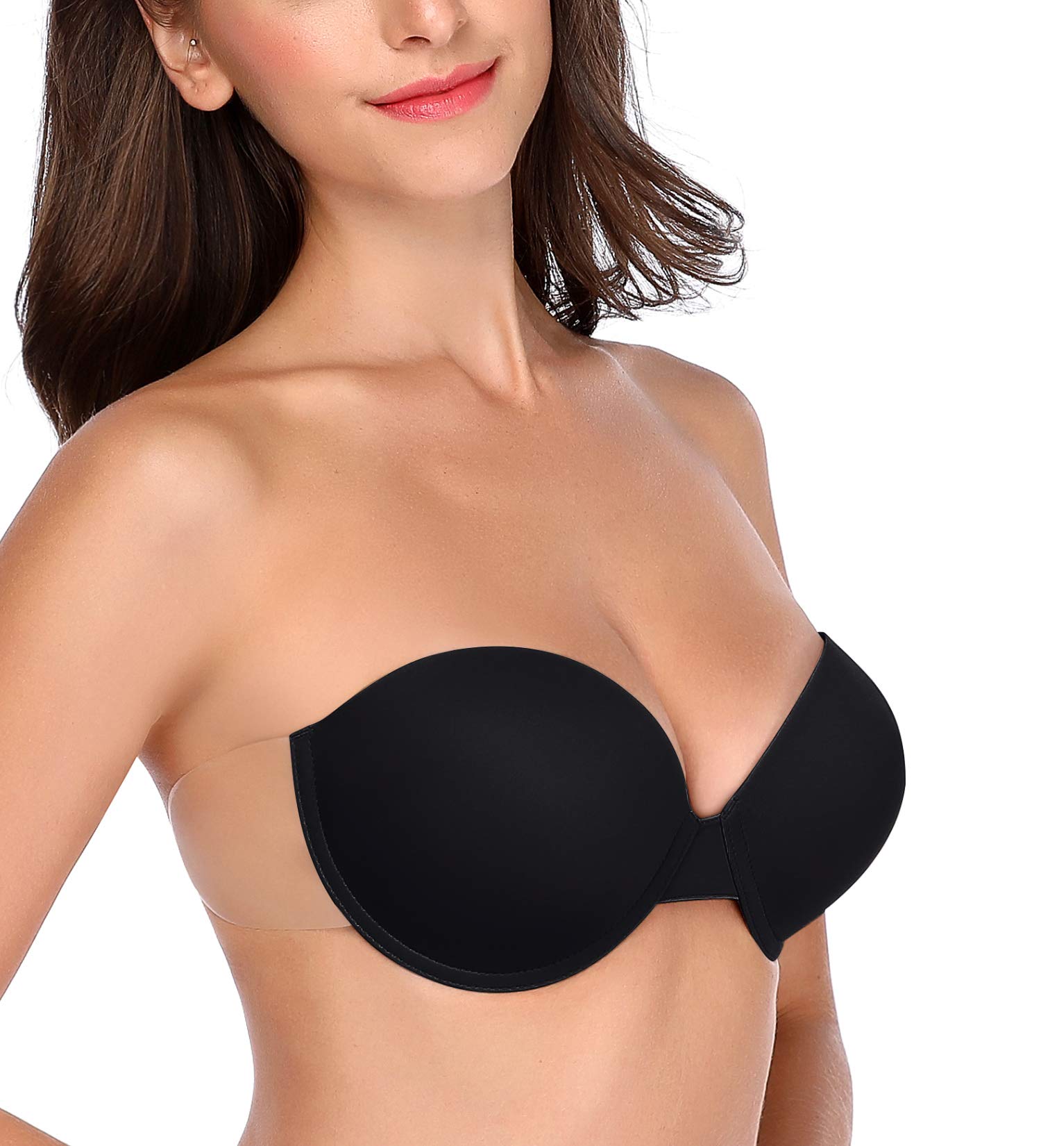 Backless Strapless Push Up Bra for Women Thick Padded Sticky Underwired Bras Self Adhesive