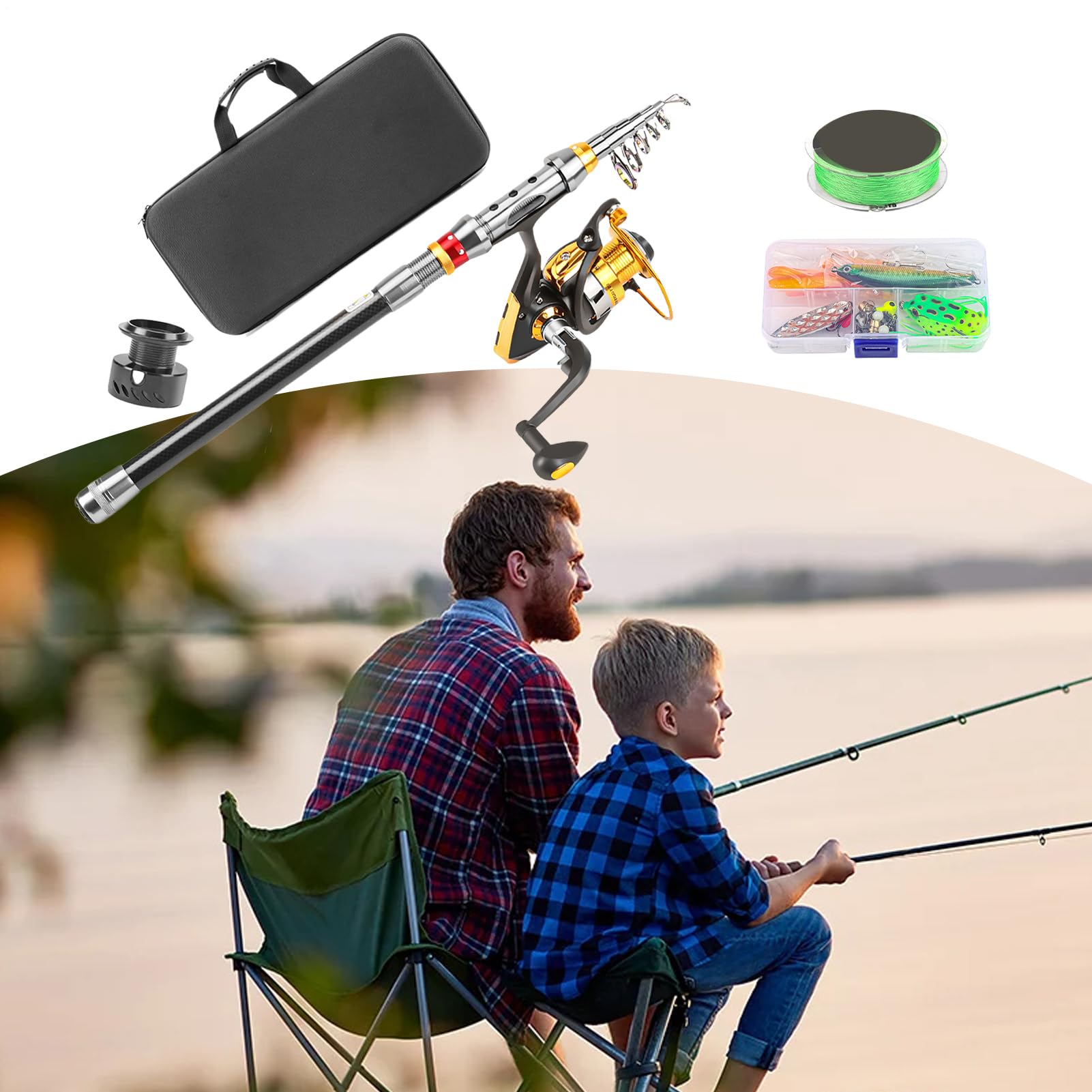Combinazione di canna da pesca e mulinello, canna da pesca telescopica - attrezzatura da pesca per viaggi campeggio barca surf molo fiume escursionismo lago