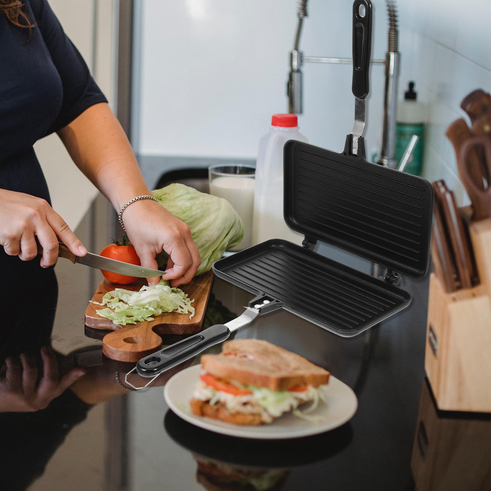 Sartén para Sándwich de Doble Cara Antiadherente Negra de Aluminio