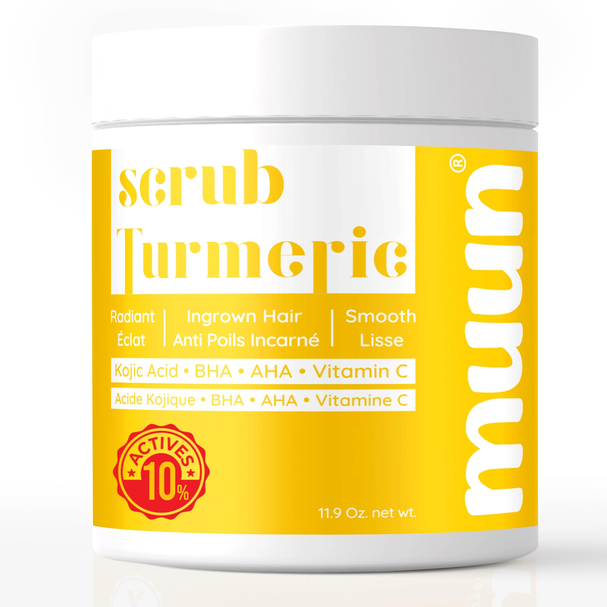 Muun Turmeric Scrub with Kojic Acid AHA/BHA Face &Body - Exfoliator Dark spot Remover- Ingrown Hair Treatment Bikini Area Inner Thighs Armpit Underarm Exfoliating