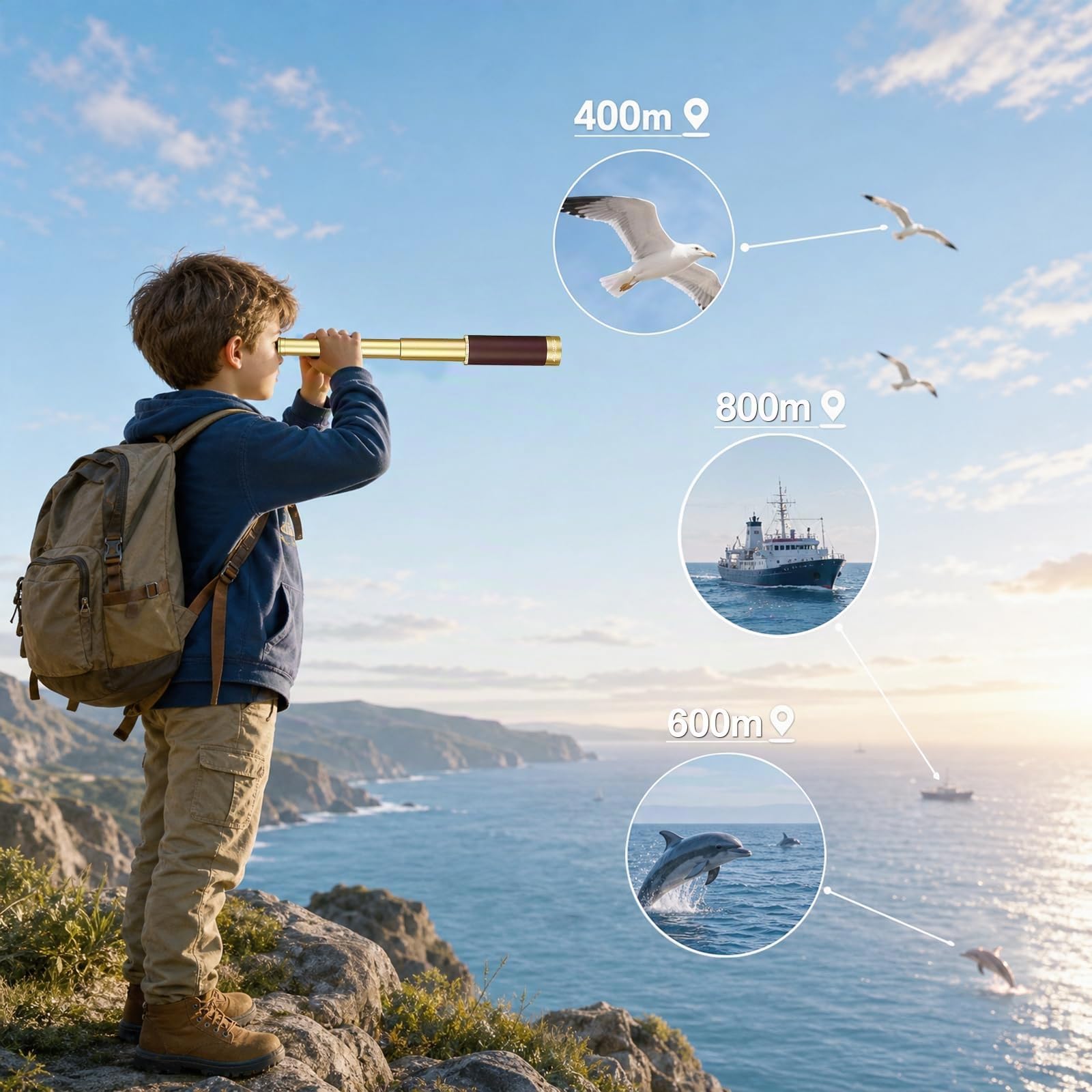 Télescope Pirate Rétro Monoculaire Zoomable 25x30 Vintage Longue Vue Enfant Lentille BAK-4 Imperméable Mini Télescope pour Adultes Camping Observation des Oiseaux