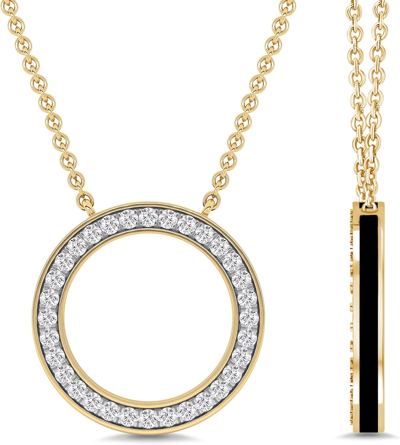 DEWBERRY 1/3 cttw Round Cut Lab Grown Diamond Pendant Open Circle Necklace for Women | 18 Inch Chain Necklace with 14K White Or Yellow Gold Plated 925 Silver VS-FG Diamond Pendant (0.32 cttw)