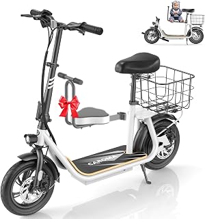 Caroma Peak 800W/1200W Electric Scooter with Seat 12" Tire, 30 Miles Range 20MPH Max Speed, Foldable Electric Scooter for Adults 300 LBS Max Load