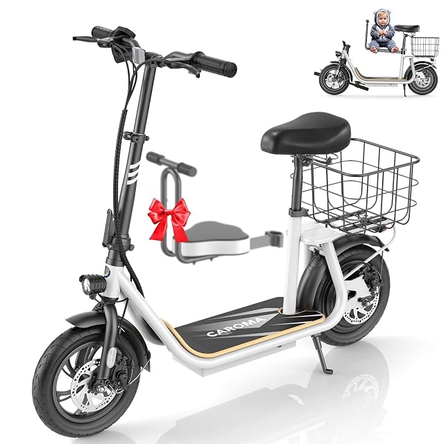Caroma Peak 800W 1200W Electric Scooter with Seat 12 Tire 30 Miles Range 20MPH Max Speed Foldable Electric