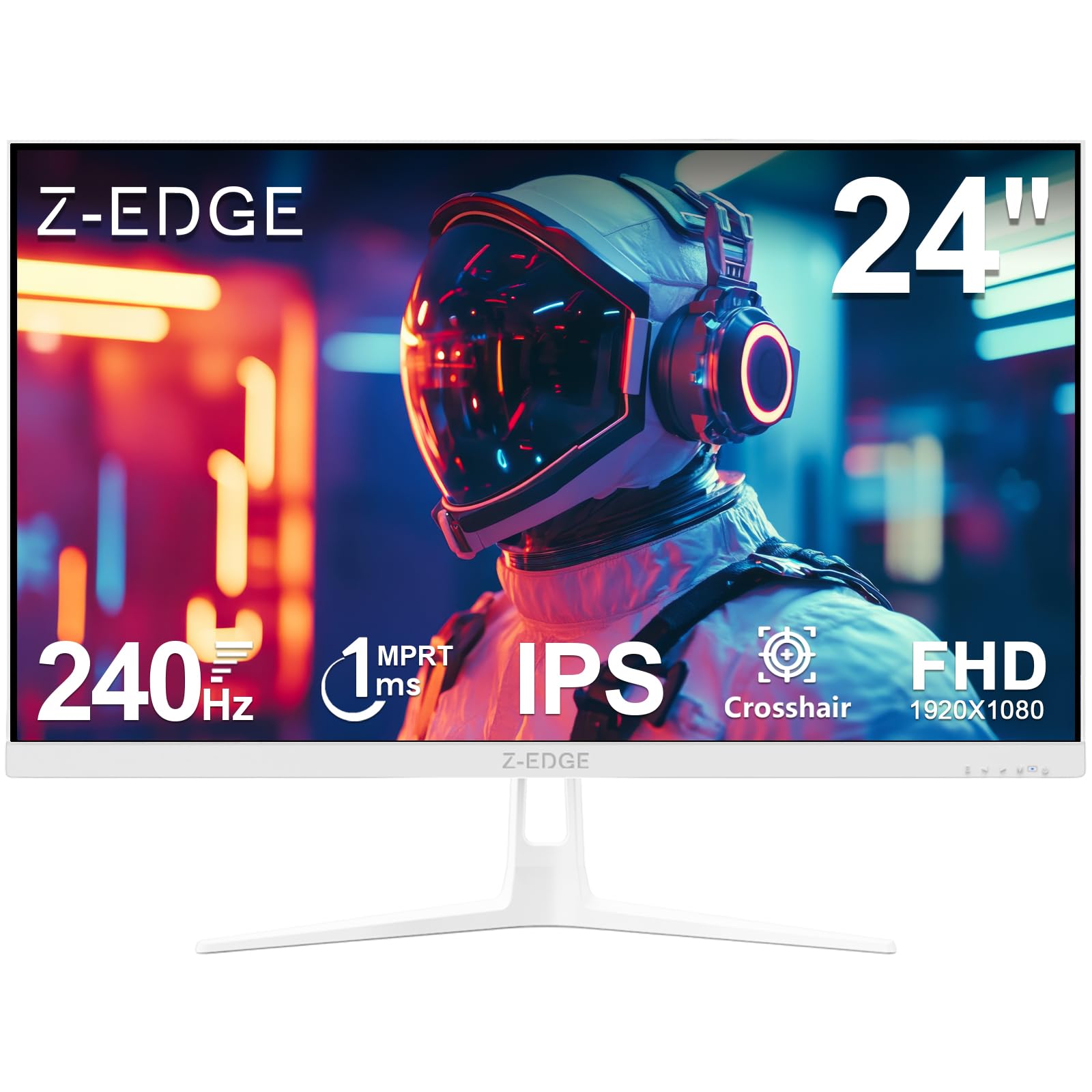 Z-Edge Gaming Monitor White 24 Inch 240 Hz, IPS, 1 ms, FreeSync, FHD (1920x1080), Gaming Monitor White 16:9, Adjustable Tilt, 2× HDMI 2.0 and 2× DP 1.4, 350 CD/m², HDR10, VESA 75×75 mm
