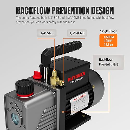 Miniatura 3 de Bomba de vacío de una etapa 4.5CFM, 13HP 5Pa 110V Bomba de vacío de aire para R12 R22 R134a R410a, paleta rotativa para recarga de refrigerante