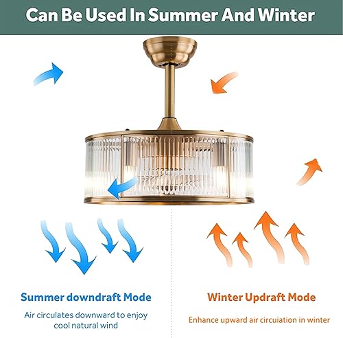 Miniatura 4 de Ventiladores de techo enjaulados dorados con luz, ventilador de techo sin aspas de 18 pulgadas con control remoto, luz de ventilador cerrada de