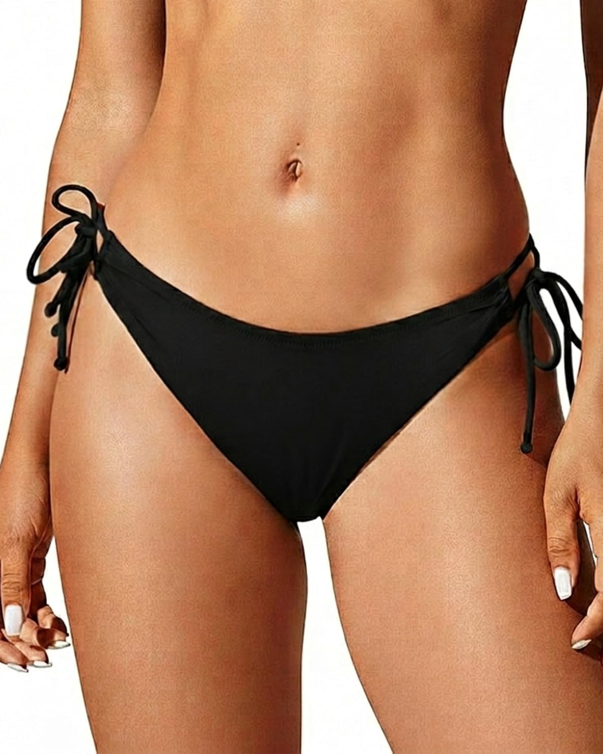 Women's String Tie Side Bikini Bottoms - Adjustable Low Rise Swimsuit Bottom Moderate Coverage Bathing Suit