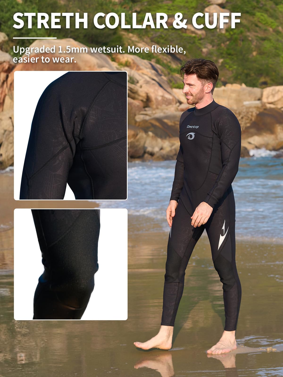 Owntop Muta da uomo e donna, 1,5 mm, lunghezza intera, in neoprene, con cerniera posteriore, per surf, snorkeling