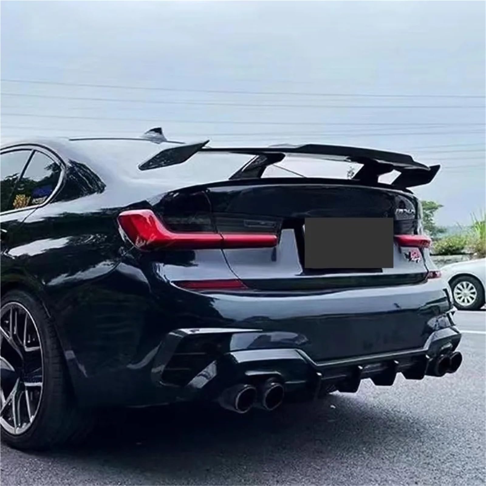 Kompatybilny z BMW serii 4 G22 G23 M2 M3M4 M5 G80 G82 czarny błyszczący/włókno węglowe MP uniwersalny spoiler bagażnika skrzydło samochód wyścigowy tylne skrzydło(Glossy Black)