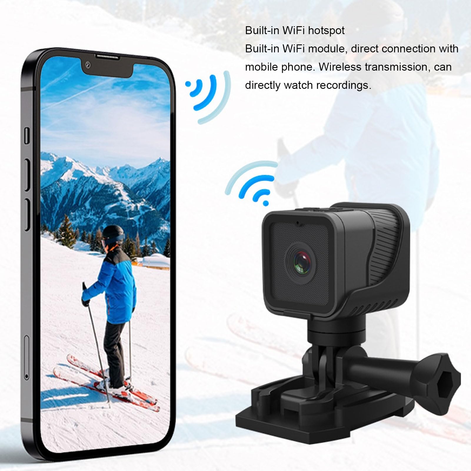 Zestaw do Montażu Kamery na Kierownicy Roweru, Mini Sportowa Kamera Wideo 1080P, Wodoodporna Kamera Rowerowa o Kącie 120°, WiFi, Aplikacja na Telefon, do Kasku Rowerowego na