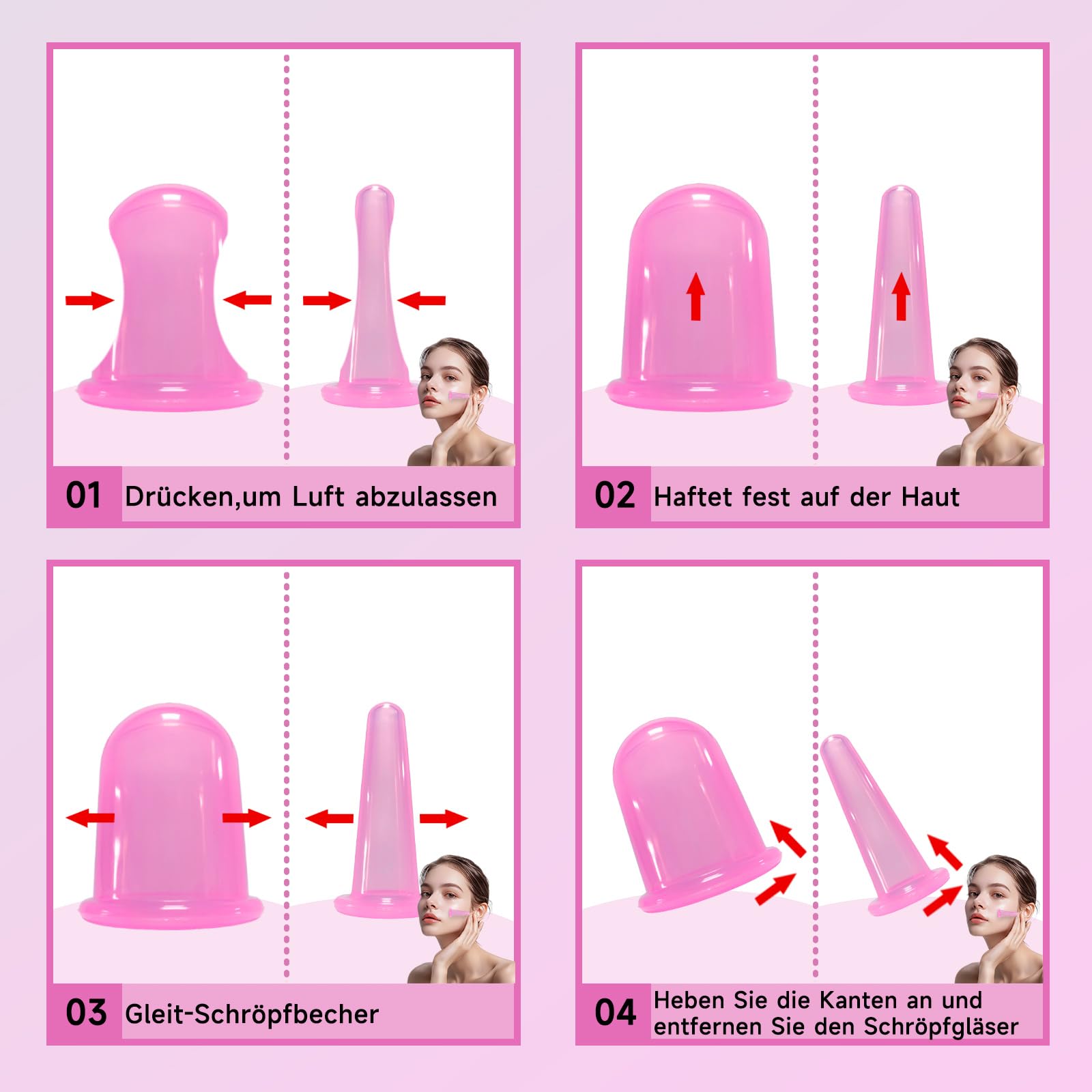 Schröpfgläser Silikon und Gua Sha,7-teiliges Schröpfen-Kit mit Aufbewahrungsbeutel,verschiedenen Größen Cupping Set,Gua Sha Stein für Augen,Schröpfenmassage im Gesicht, Augen, Körper