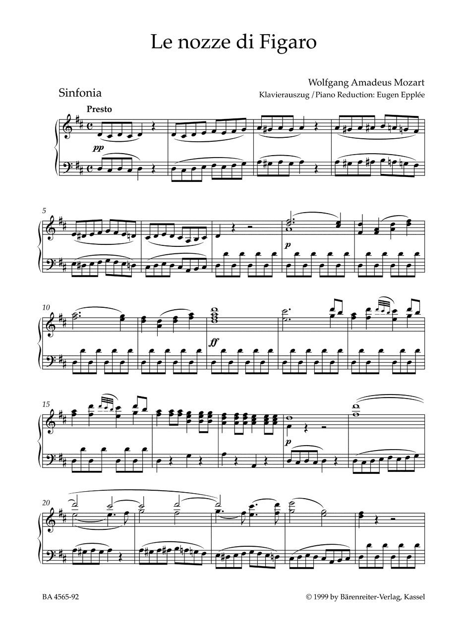 Le nozze di Figaro (Die Hochzeit des Figaro) KV 492 -Opera buffa in vier Akten-. Klavierauszug, Urtextausgabe