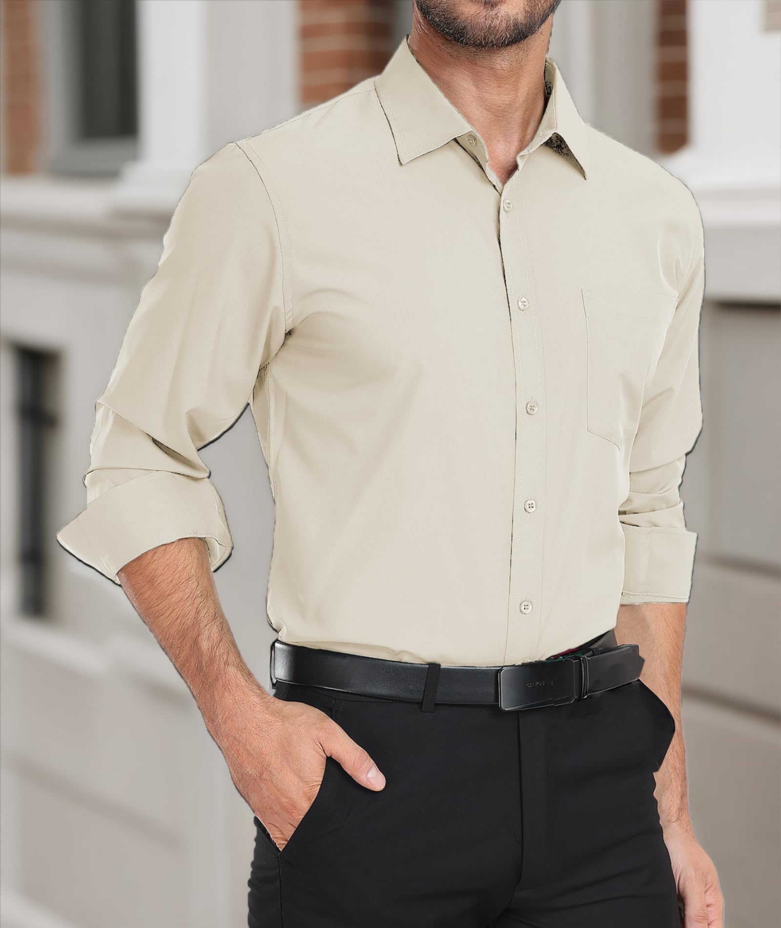 Camisas de vestir para hombre, de manga larga, casual, con botones, con bolsillo — view 8