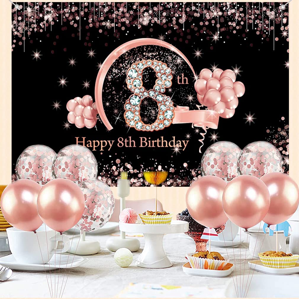 Oaktree Striscione Olografico Rosa "Happy 8th Birthday" – 2,7 Metri Tagliabile In 3 Pezzi