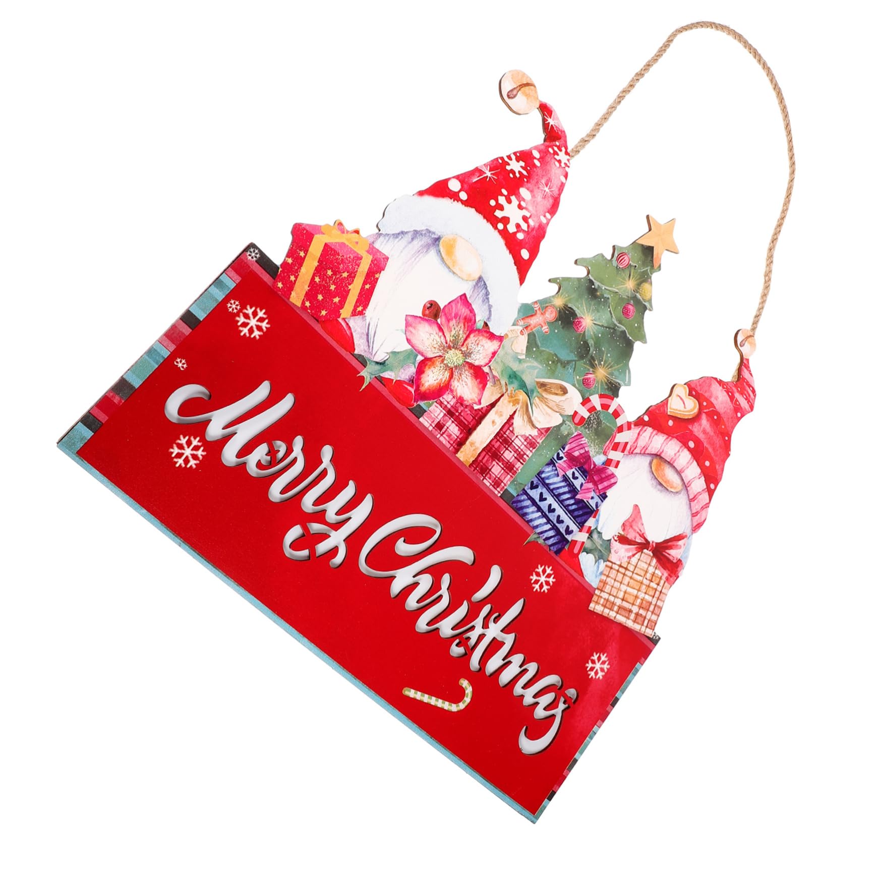 Amosfun Adornos de Santa Claus Letrero Navideño para Puerta de Entrada Diseño de Duendes Colgantes Letrero Decorativo Navideño de Madera sin Luz