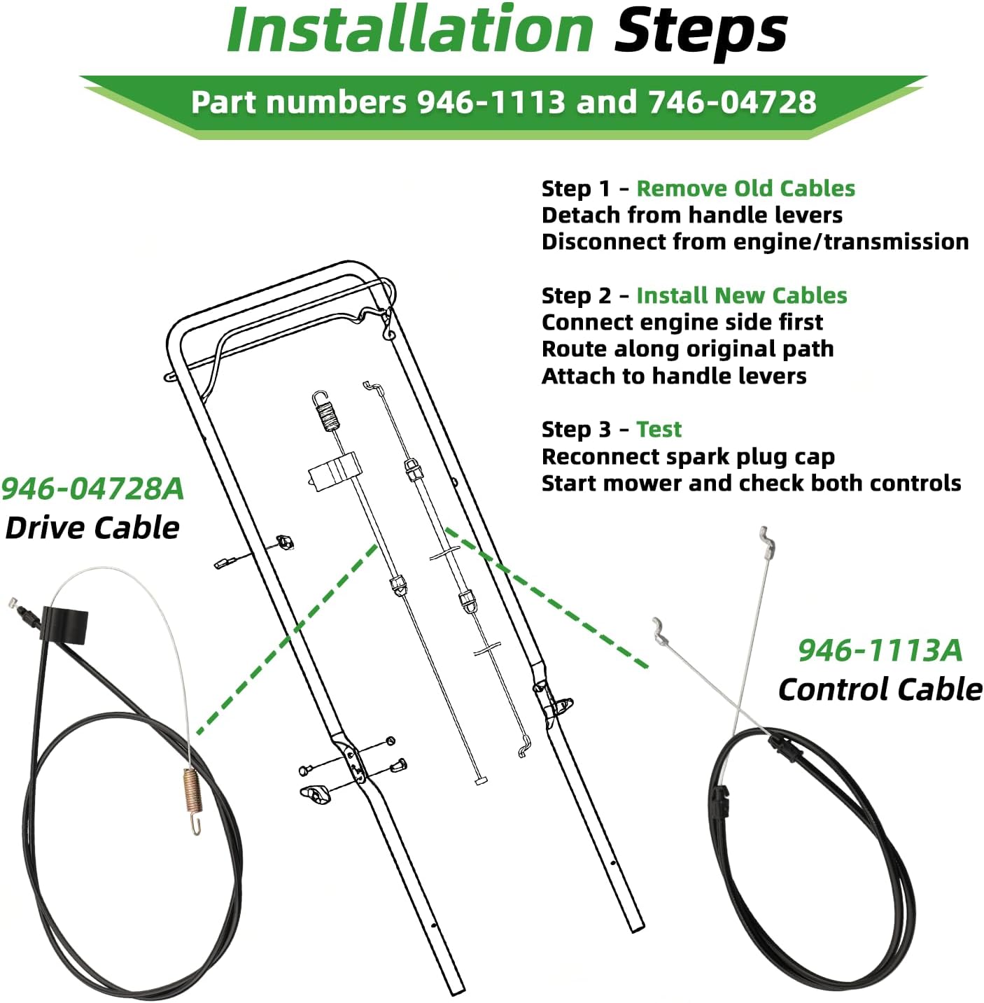 946-1113A Control Cable 946-04728A Drive Cable Combo Compatible with MTD