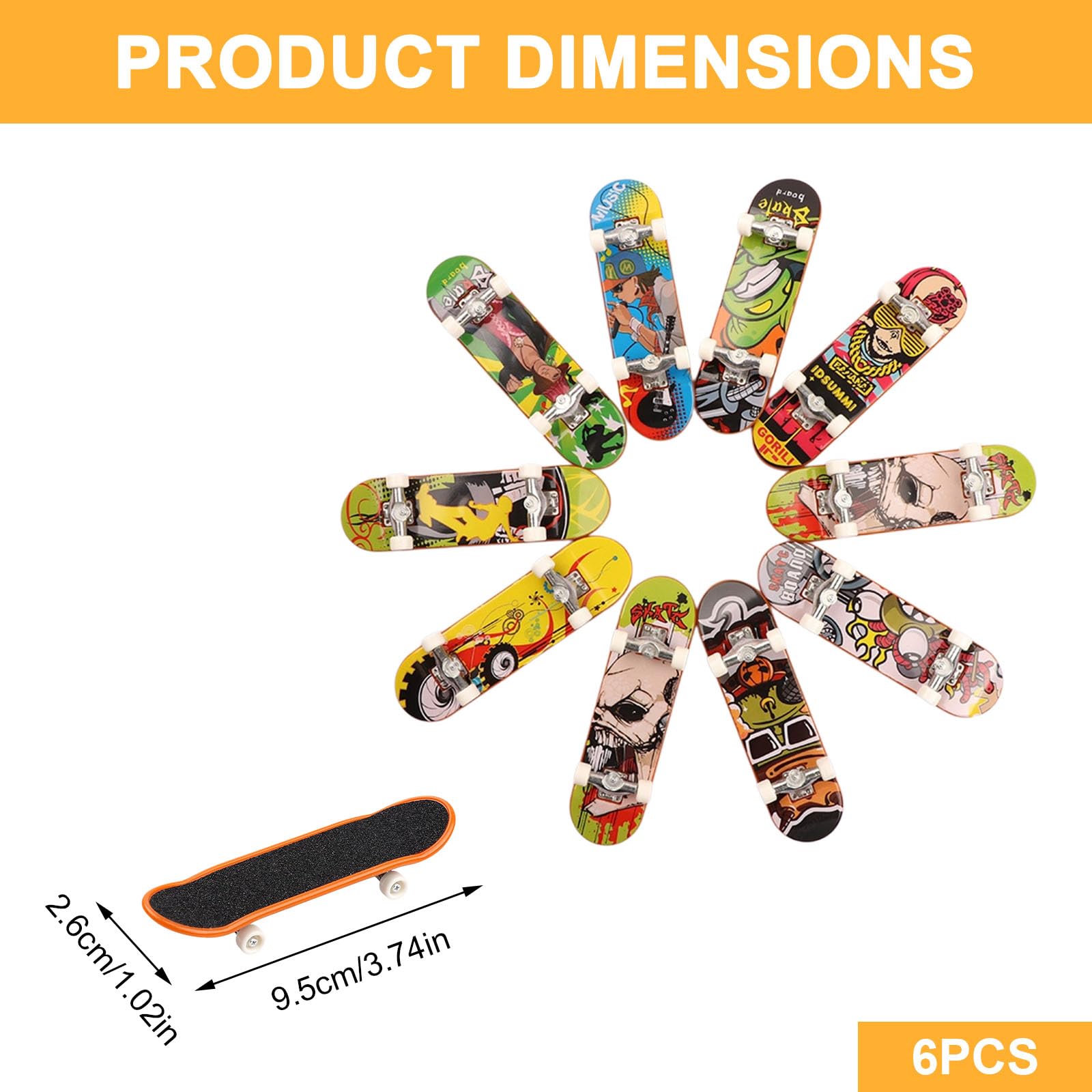 SINJAETRQ Pro Fingerboard,Mini Skateboards for Kids Finger,6-Piece Fingerboard Set - Image 2