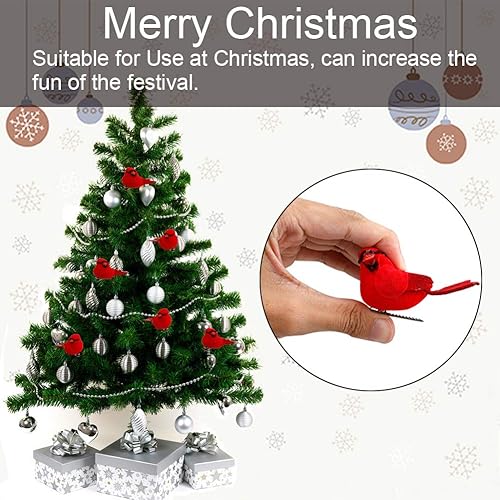 Miniatura 8 de 12 adornos artificiales de Navidad con clip para árbol de Navidad, mini adornos cardenales rojos, decoración de pájaros rojos falsos para árbol de