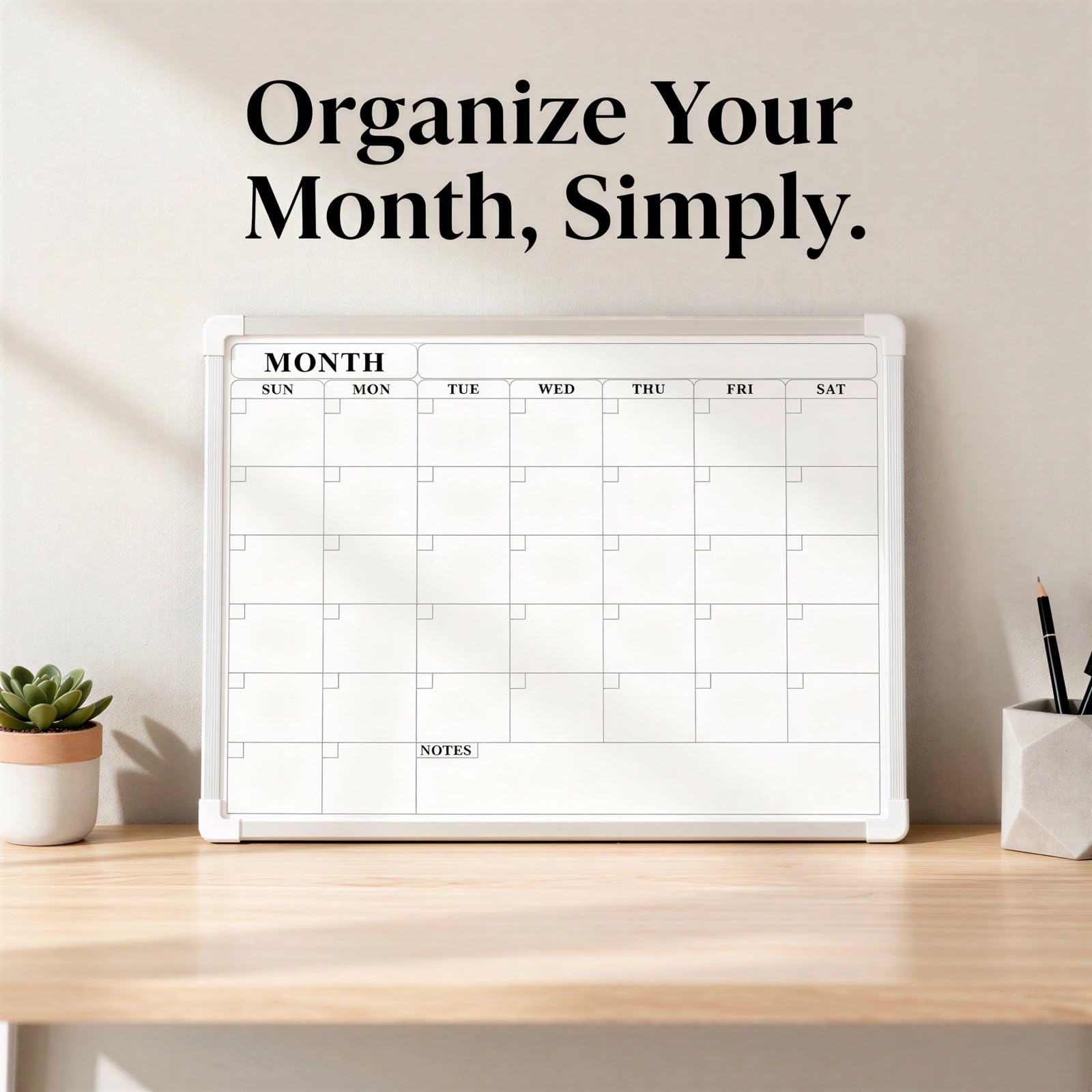 Calendrier tableau blanc effaçable à sec double face 30 x 40 cm pour mur, bords arrondis sécurisés, calendrier mensuel aimanté au métal, pour la planification à la maison et au bureau