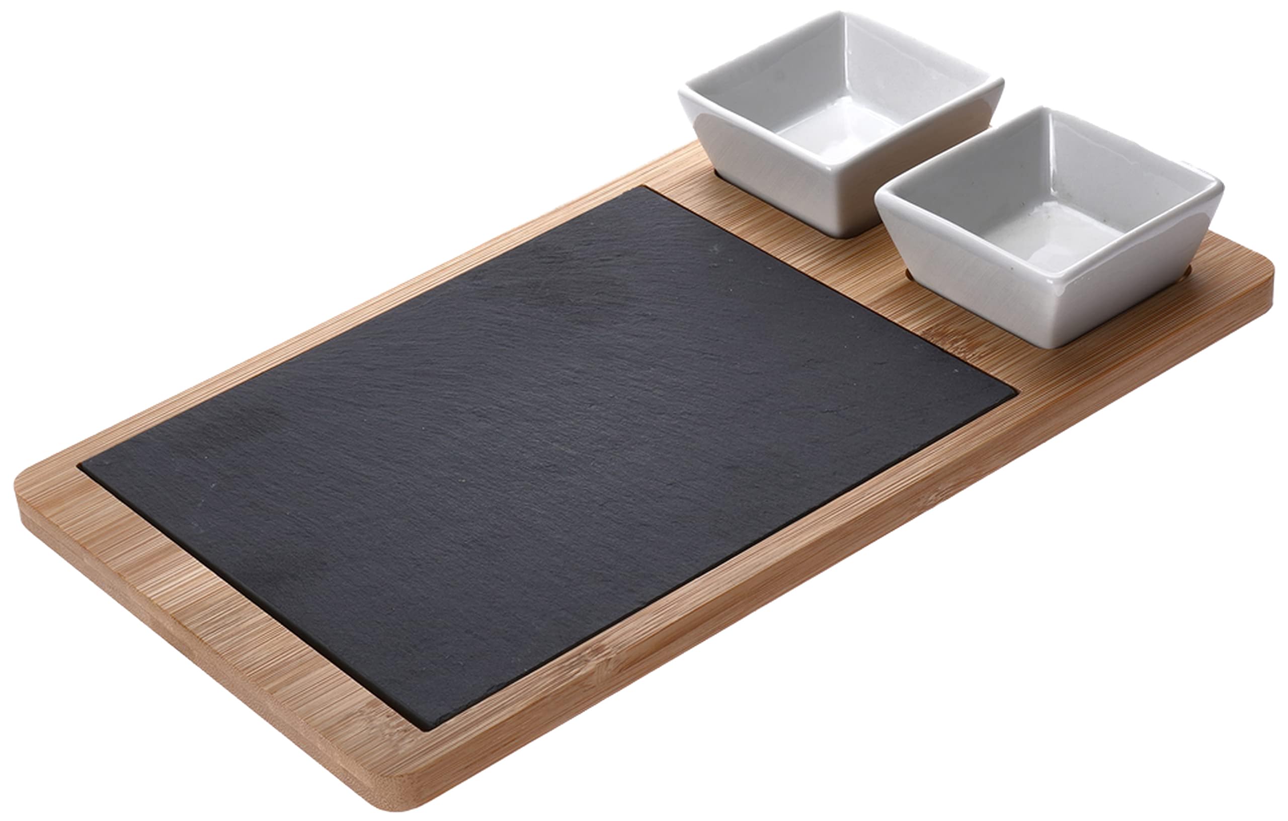 Cuisine Art Bamboo 3Pcs Serving Slate With Handle Home Basics Slate Serving Tray Withhandles, Gourmet Board With Natural Edge For Cheese, Appetizer, Baked Goodies, Dry Fruits Cbb1209