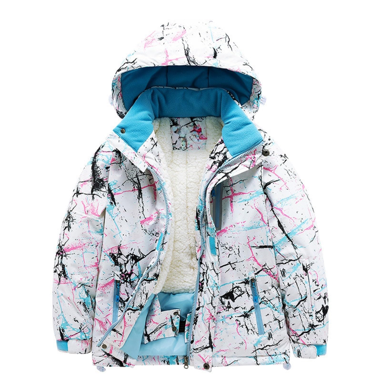 Generisch Schneeanzug Kinder Jungen Mädchen Skijacke Winter Wasserdicht Winddicht mit Mit Kapuze Und Schneefang Outdoor Regenjacke Fleecejacke Wasserdichte Skijacke Kinder Winddichte Schneejacke